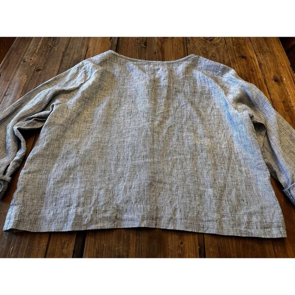 Flax Size Medium Button Front Shirt Top 100% Linen Blouse Lagenlook Artsy - Picture 9 of 12